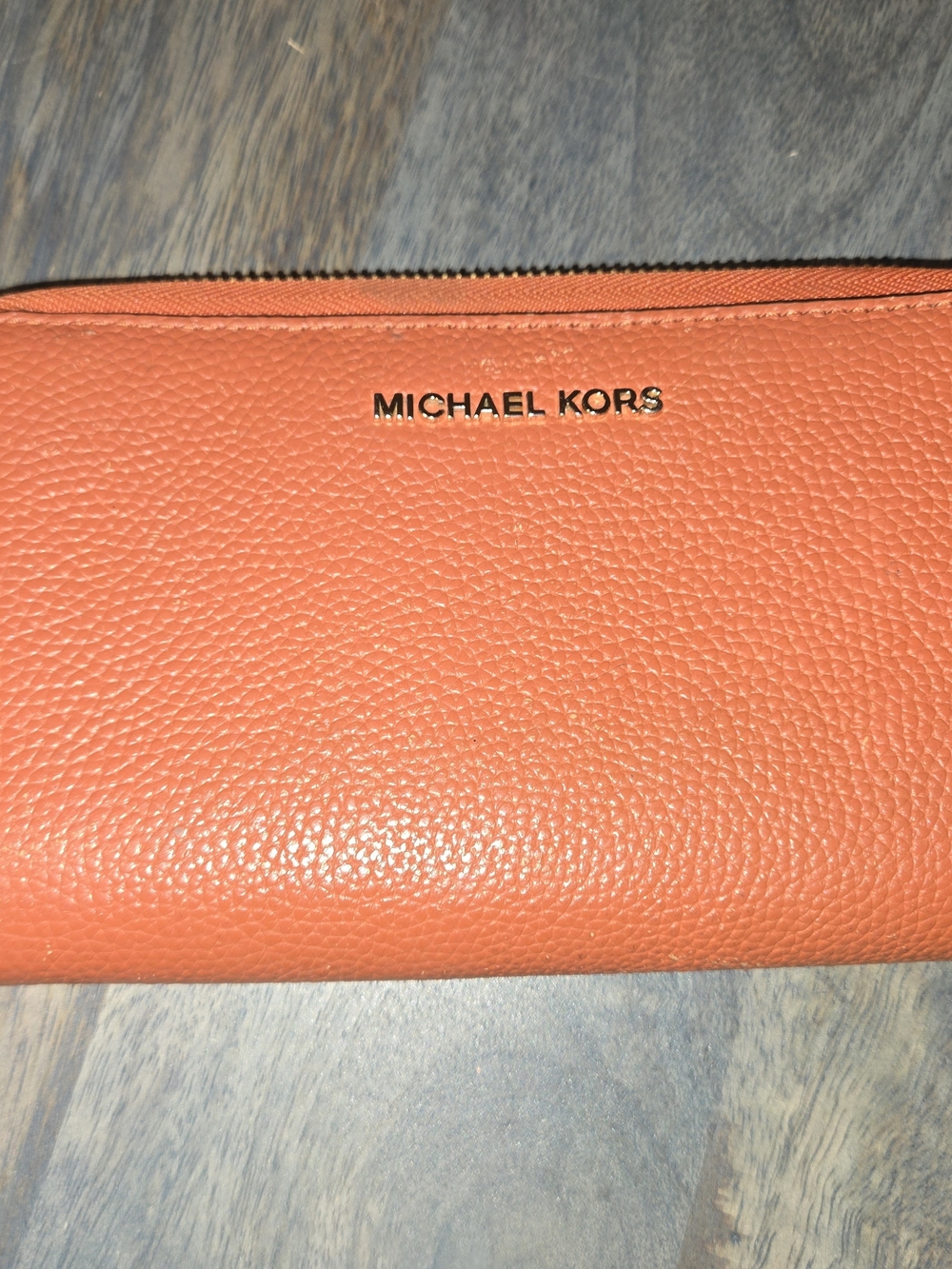 Michael Kors Orange Pebbled Leather Zip Wallet